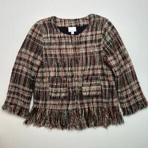 ETT TWA by Anthropologie Boucle Tweed Fringe Jacket